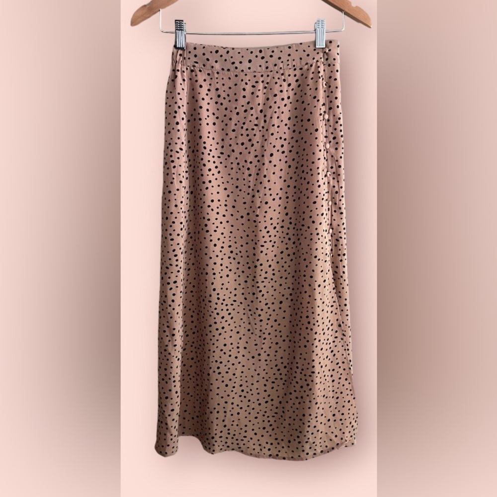 Papermoon: Pink Skirt with Black Polka Dot Long Straight Skirt with Side…